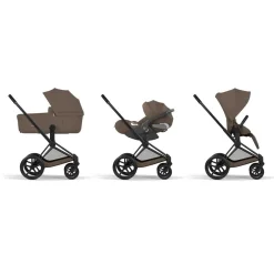 Cybex Poussette tout-terrain avec nacelle pliable Duo Priam Châssis Matt Black/ Coconut Brown