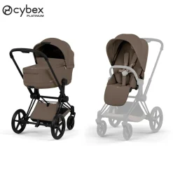 Cybex Poussette tout-terrain avec nacelle pliable Duo Priam Châssis Matt Black/ Coconut Brown