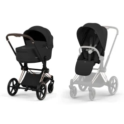Cybex Poussette tout-terrain avec nacelle pliable Duo Priam Châssis Rose Gold / Sepia Black