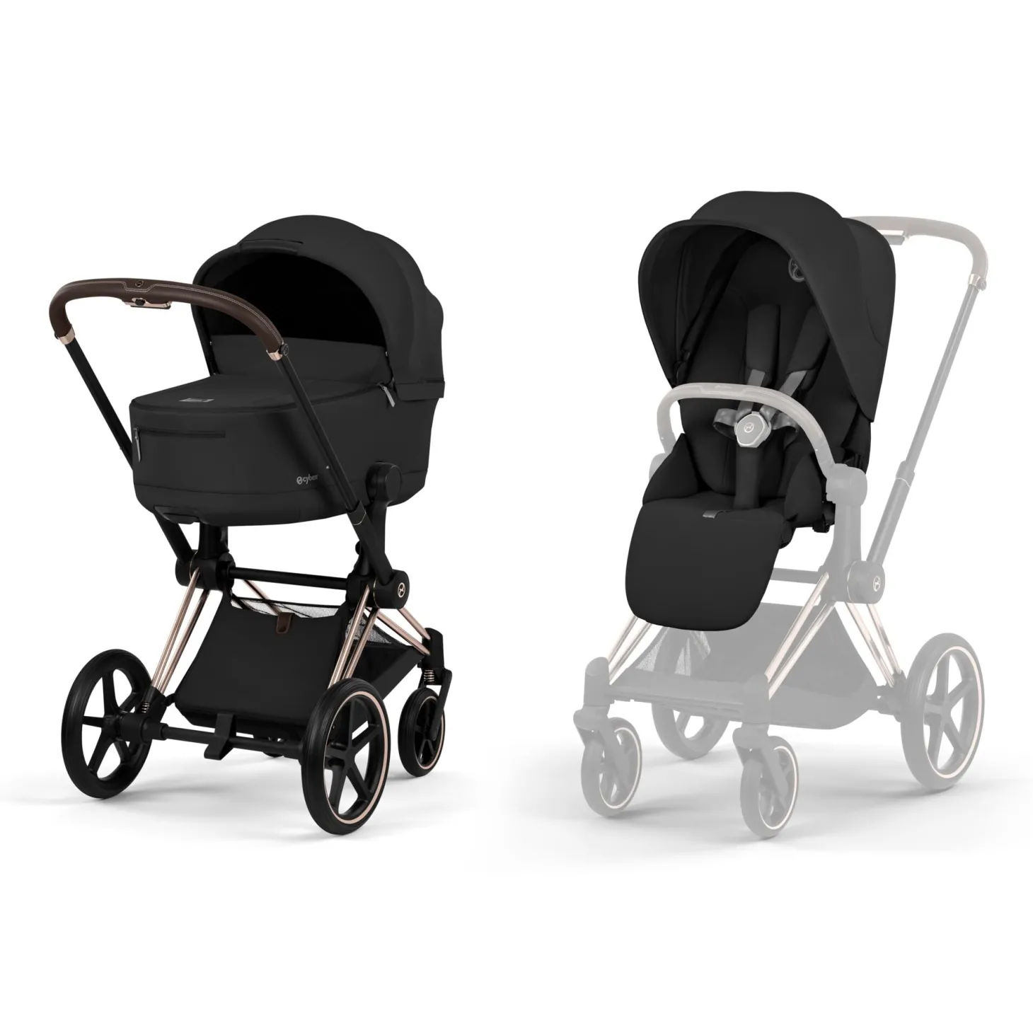 Cybex Poussette tout-terrain avec nacelle pliable Duo Priam Châssis Rose Gold / Sepia Black