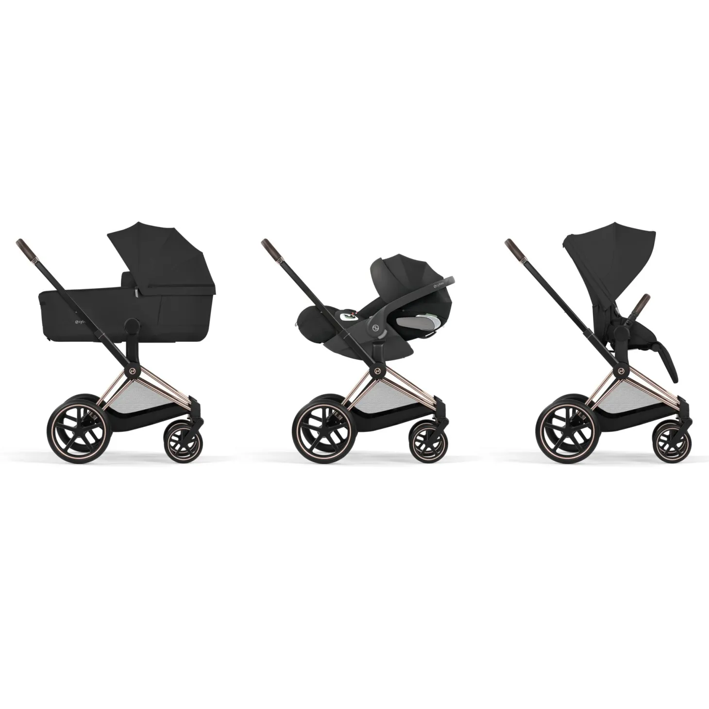 Cybex Poussette tout-terrain avec nacelle pliable Duo Priam Châssis Rose Gold / Sepia Black