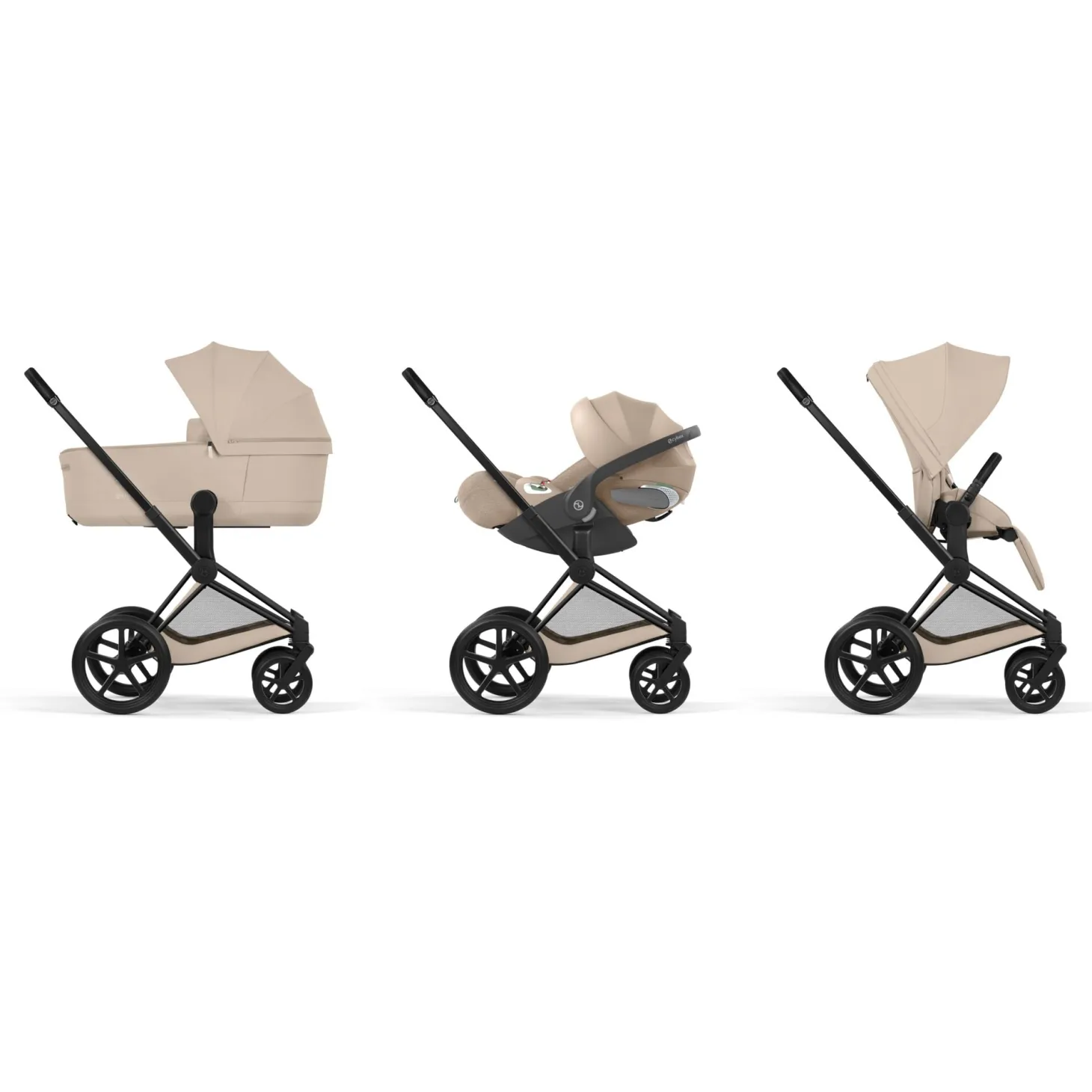 Cybex Poussette tout-terrain avec nacelle pliable Duo Priam Châssis Matt Black / Cozy Beige