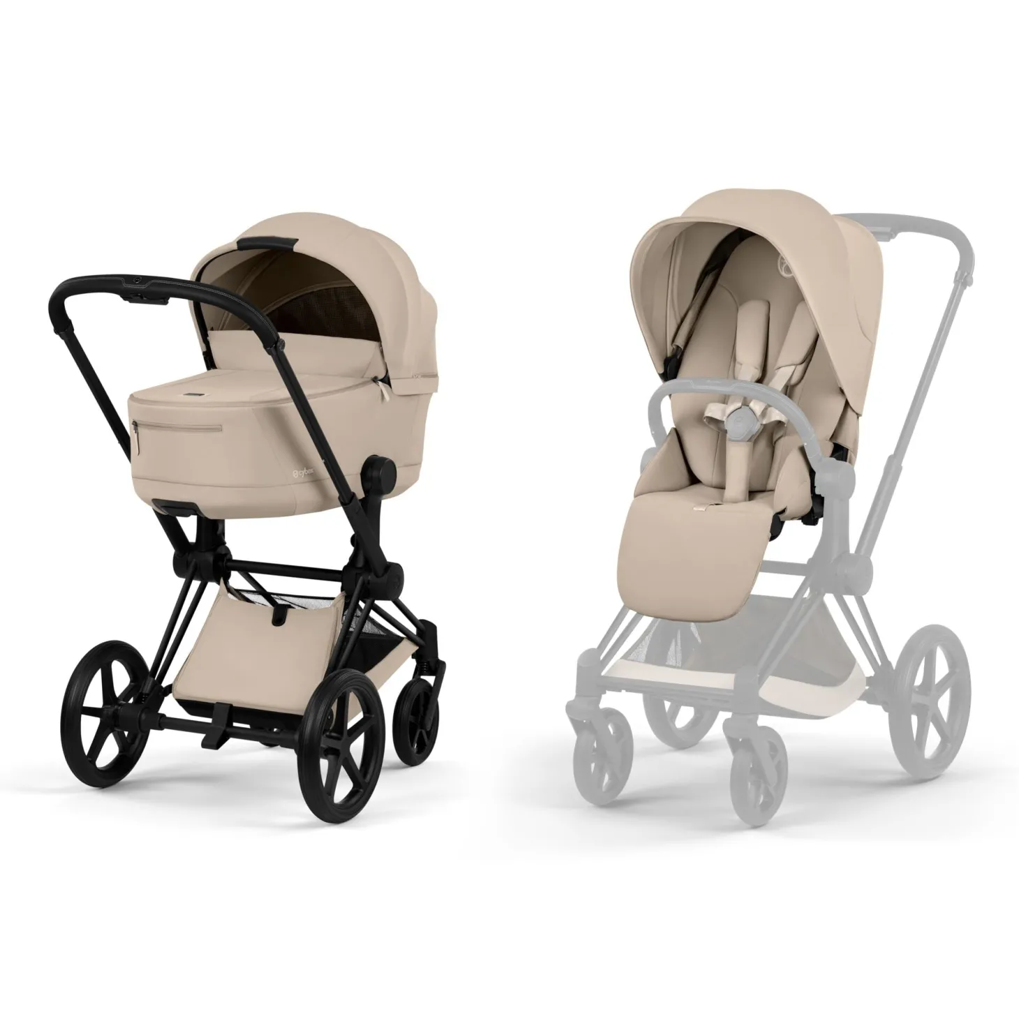 Cybex Poussette tout-terrain avec nacelle pliable Duo Priam Châssis Matt Black / Cozy Beige