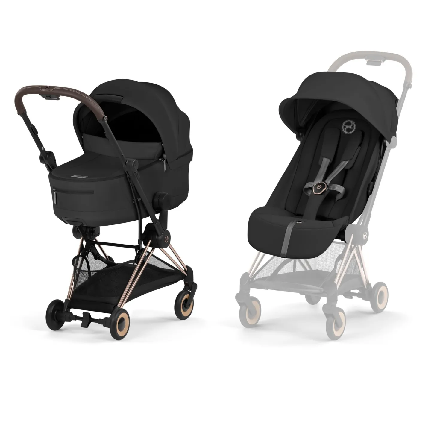 Cybex Poussette ultra-compacte avec nacelle pliable Duo Coya Châssis Rose Gold / Sepia Black
