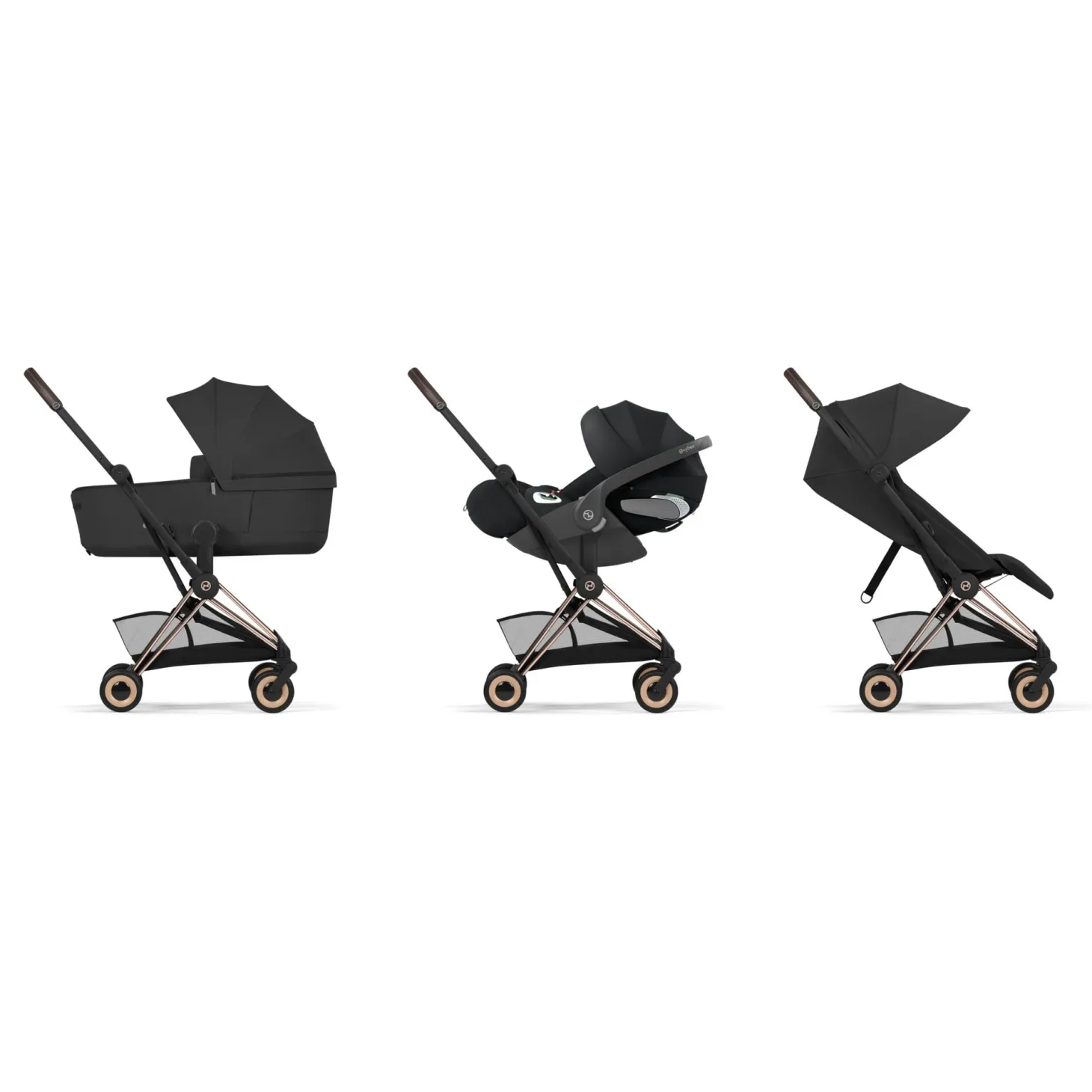 Cybex Poussette ultra-compacte avec nacelle pliable Duo Coya Châssis Rose Gold / Sepia Black