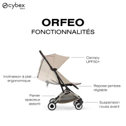 Cybex                    Poussette Ultra Compacte Orfeo     Châssis Taupe - Almond Beige