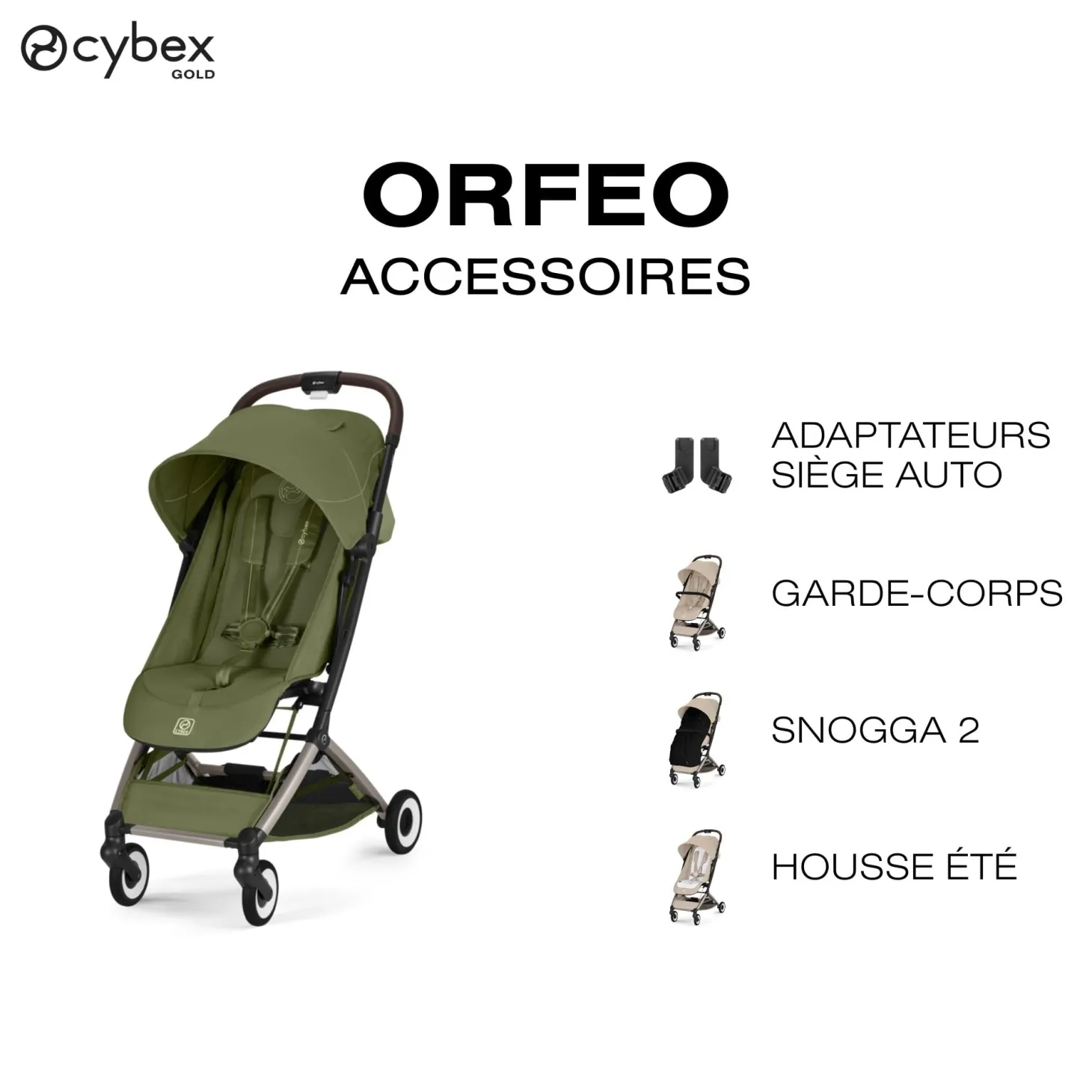 Cybex Poussette Ultra Compacte Orfeo Châssis Taupe - Moss Green