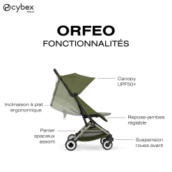 Cybex Poussette Ultra Compacte Orfeo Châssis Taupe - Moss Green