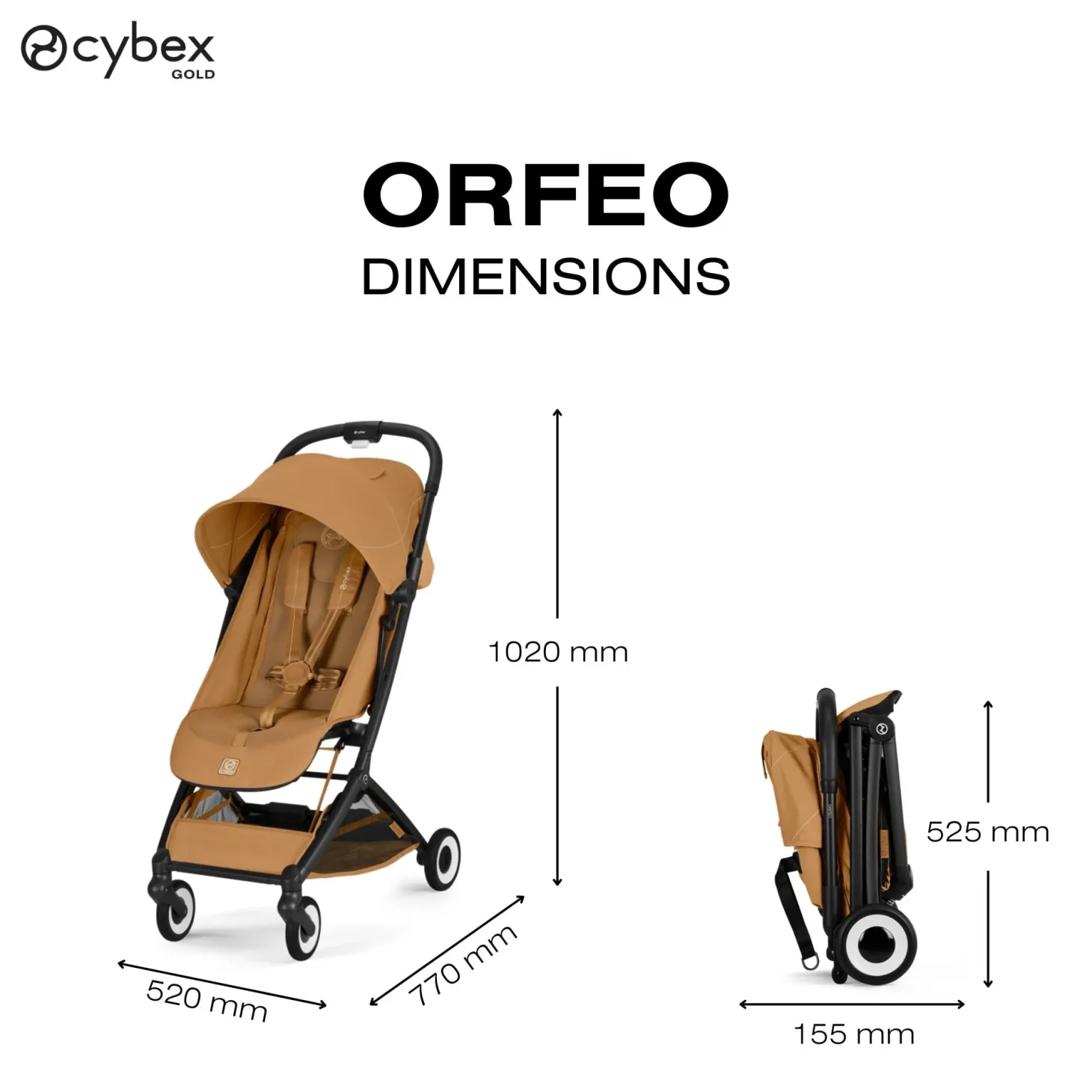 Cybex Poussette Ultra Compacte Orfeo Châssis Black - Cinnamon Yellow