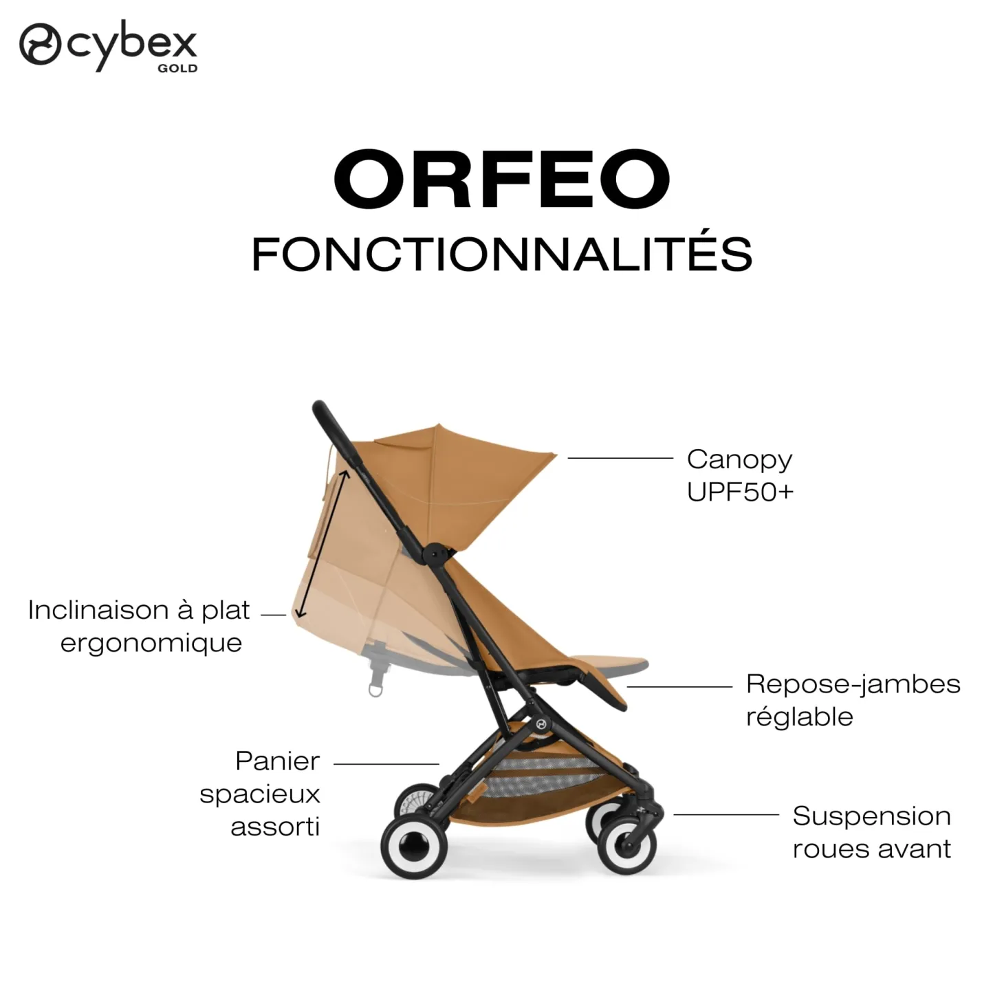 Cybex Poussette Ultra Compacte Orfeo Châssis Black - Cinnamon Yellow