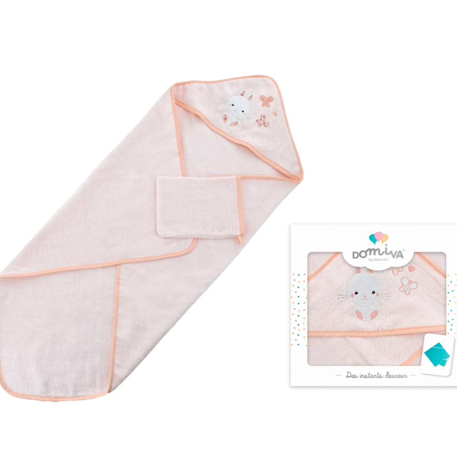 Domiva Coffret sortie de bain et gant Lapinou 75x75 cm