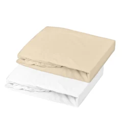 Domiva                    2 draps housse Jersey    Blanc / Cailloux            60x120 cm