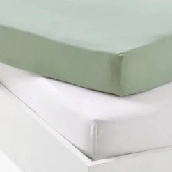 Domiva                    Lot 1 Alèse Pu + 1 Drap Housse    Blanc/Vert De Gris            70x140 cm