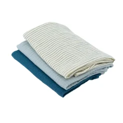 Domiva Lot 3 Langes bambou 1 imprimé et 2unis Bleu Indigo 60x60 cm