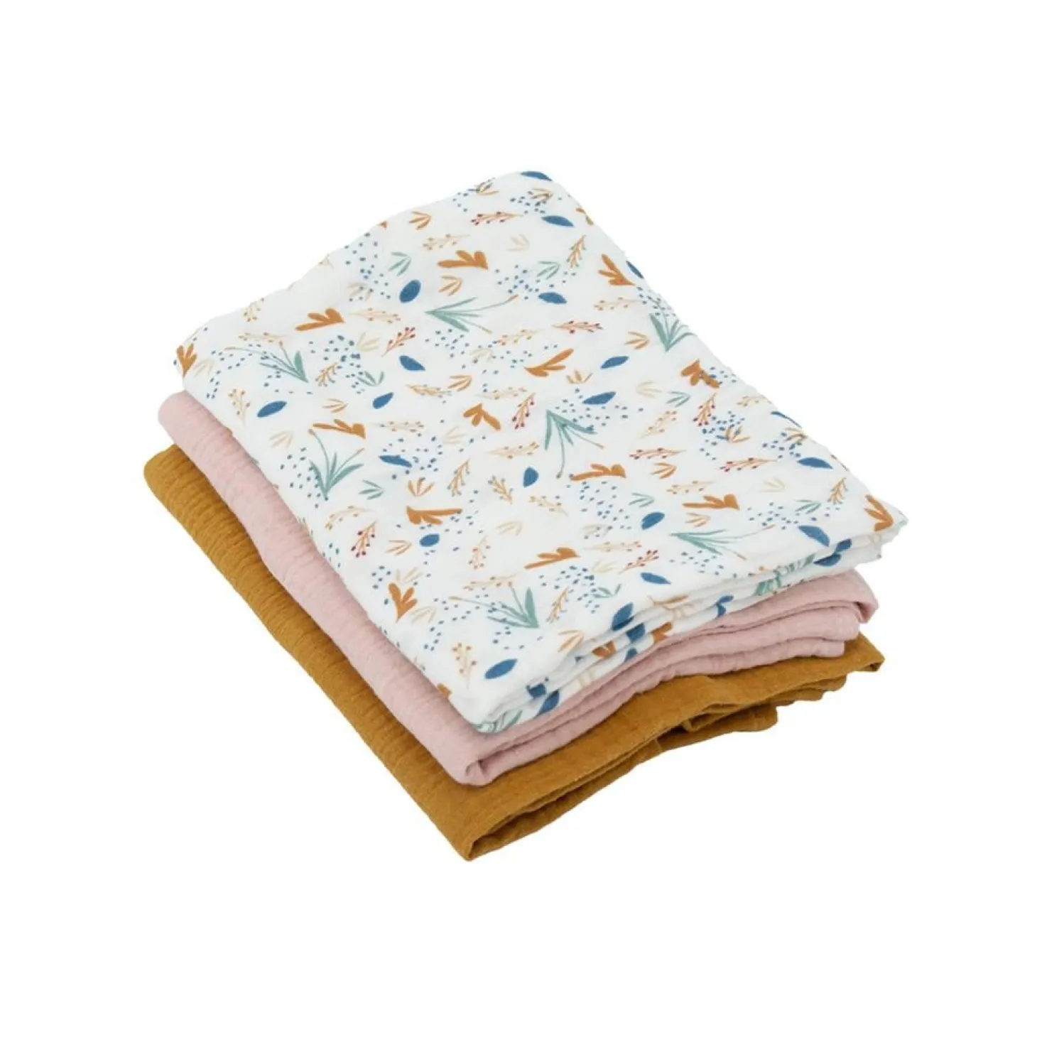 Domiva Lot 3 Langes bambou 1 imprimé et 2unis Vert Caramel 60x60 cm