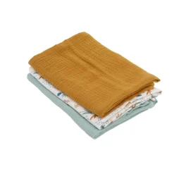 Domiva                    Lot 3 Langes bambou 1 imprimé et 2unis    Vert Caramel            60x60 cm