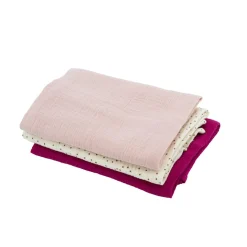 Domiva                    Lot 3 Langes bambou 1 imprimé et 2unis    Rose Grenadine            60x60 cm