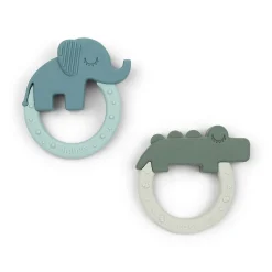 Done by Deer                    2 anneaux de dentition    Deer friends  Vert/Bleu            Elphee: 7,6x8,3x2 cm. Croco: 8x7,6x1,5 cm.