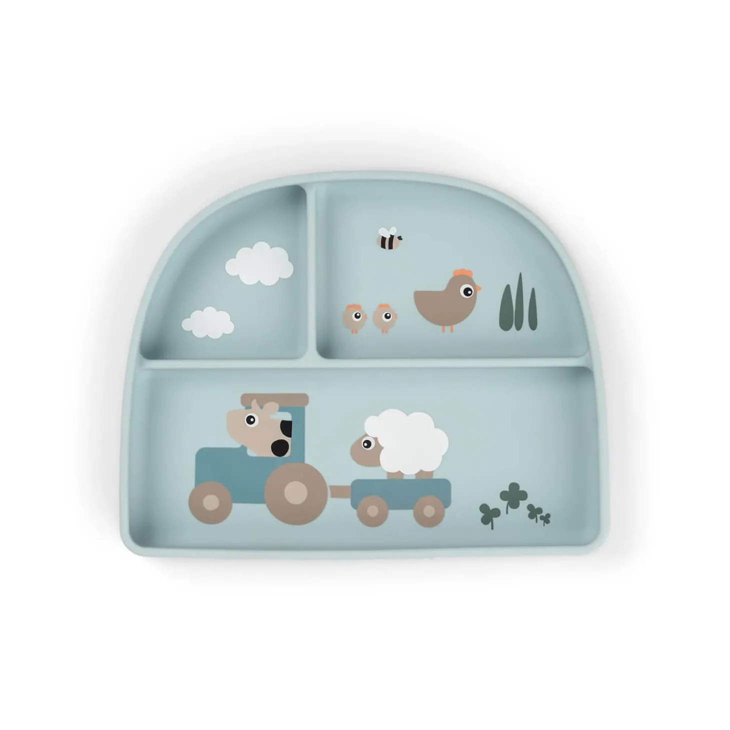 Done by Deer Assiette ventouse compartiments Tiny farm Stick&Stay Bleu