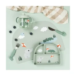 Done by Deer Assiette ventouse compartiments Playground Stick&Stay Vert