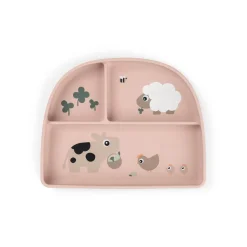 Done by Deer                    Assiette ventouse compartiments Tiny farm Stick&Stay    Rose