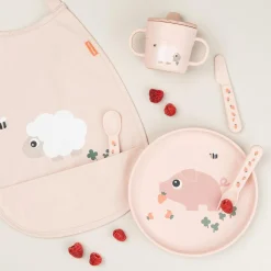 Done by Deer                    Bavoir élastique Tiny farm    Rose