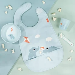 Done by Deer Bavoir velcro Playground Bleu