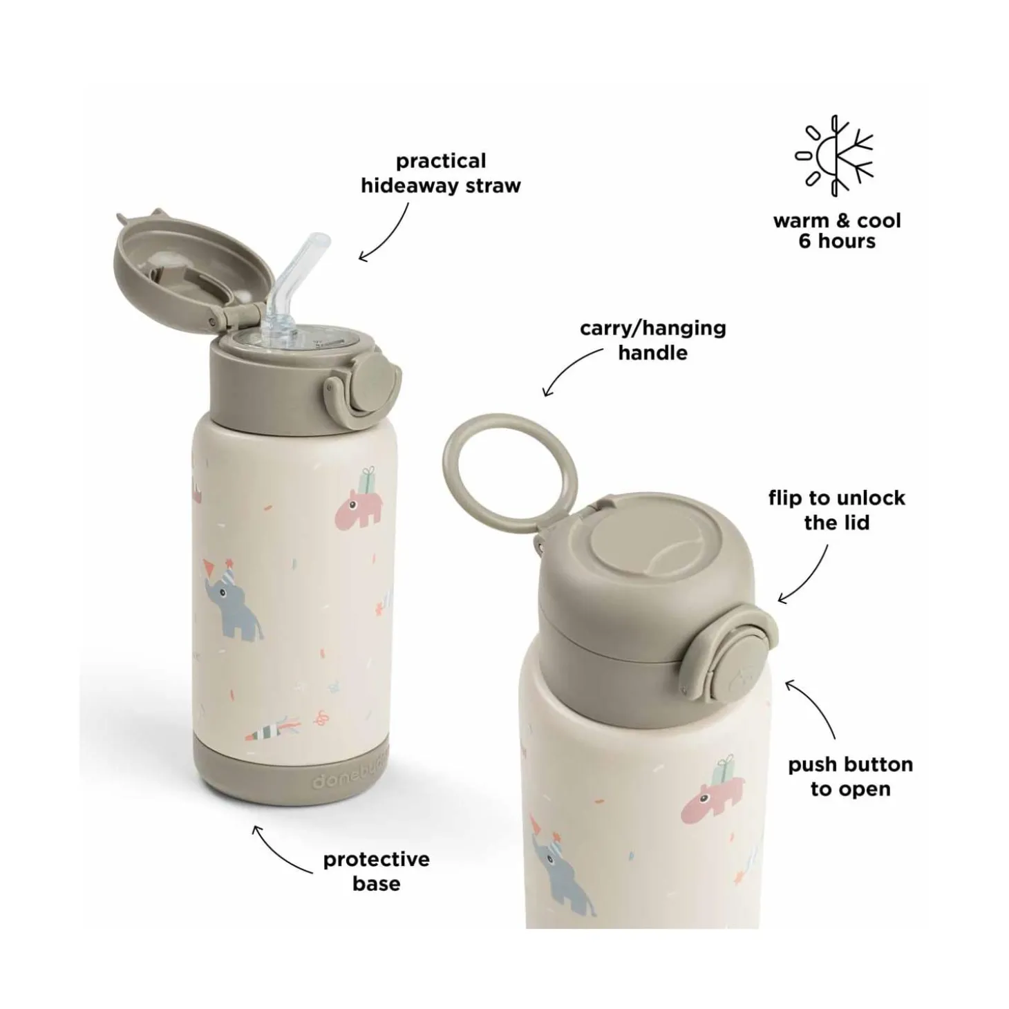 Done by Deer Gourde à paille isotherme Celebration Sable 340 ml