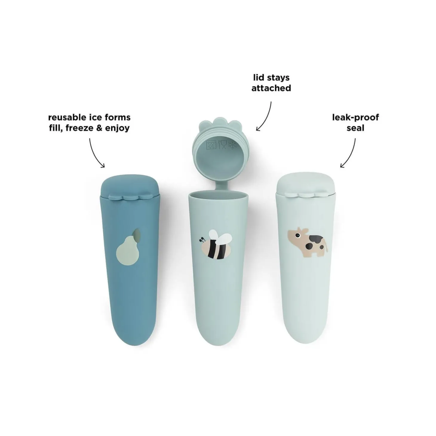 Done by Deer Lot de 3 Moules à glace silicone Dotti Bleu 60 ml