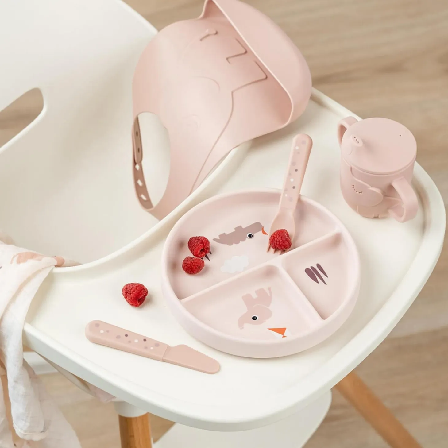 Done by Deer Stick&Stay assiette compartimentée Playground Rose