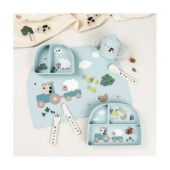 Done by Deer                    Tasse à bec 2 anses silicone Tiny farm    Bleu            120 ml