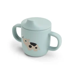 Done by Deer                    Tasse à bec 2 anses silicone Tiny farm    Bleu            120 ml