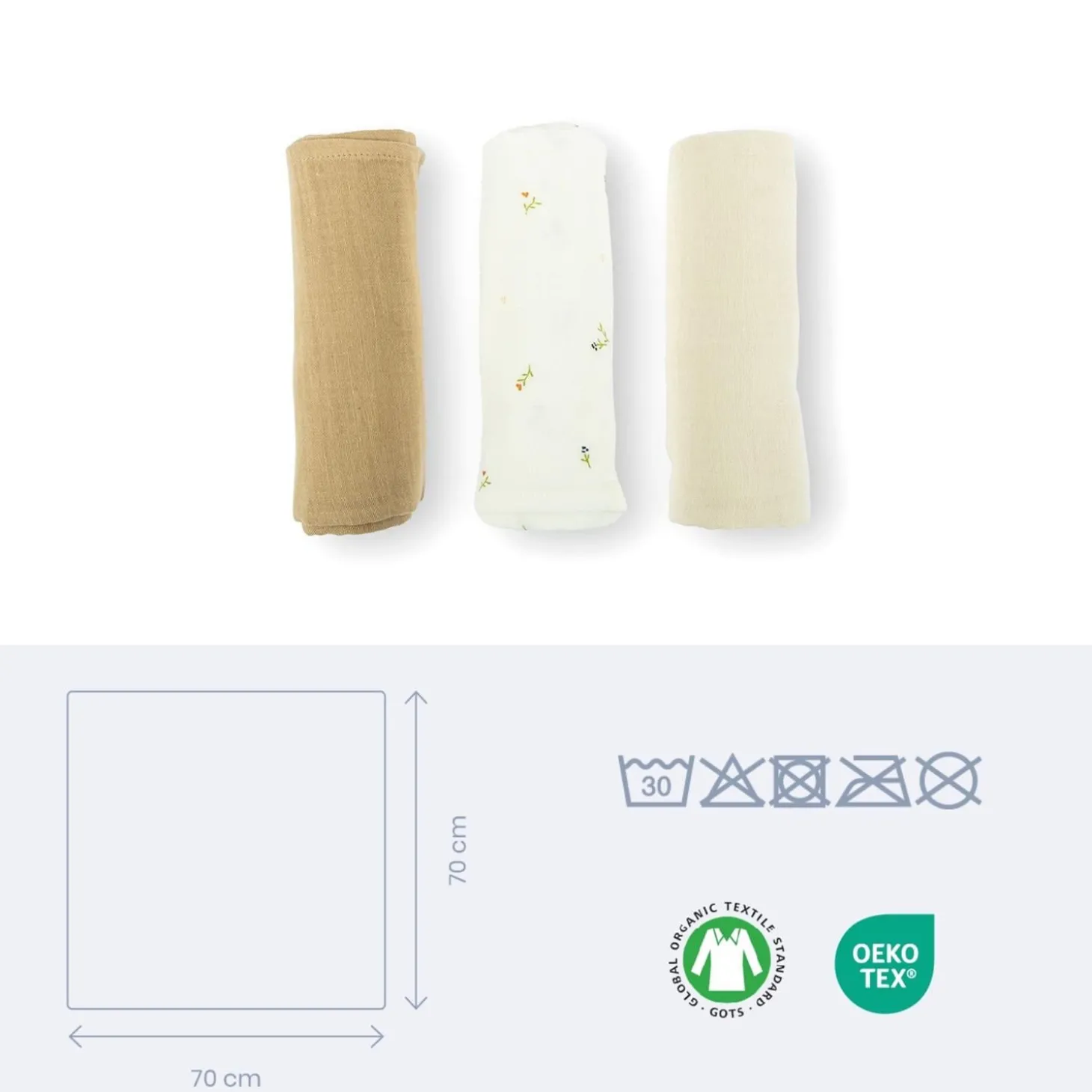 Doomoo Lot de 3 langes gaze de coton Lovely Sweety Cream Beige