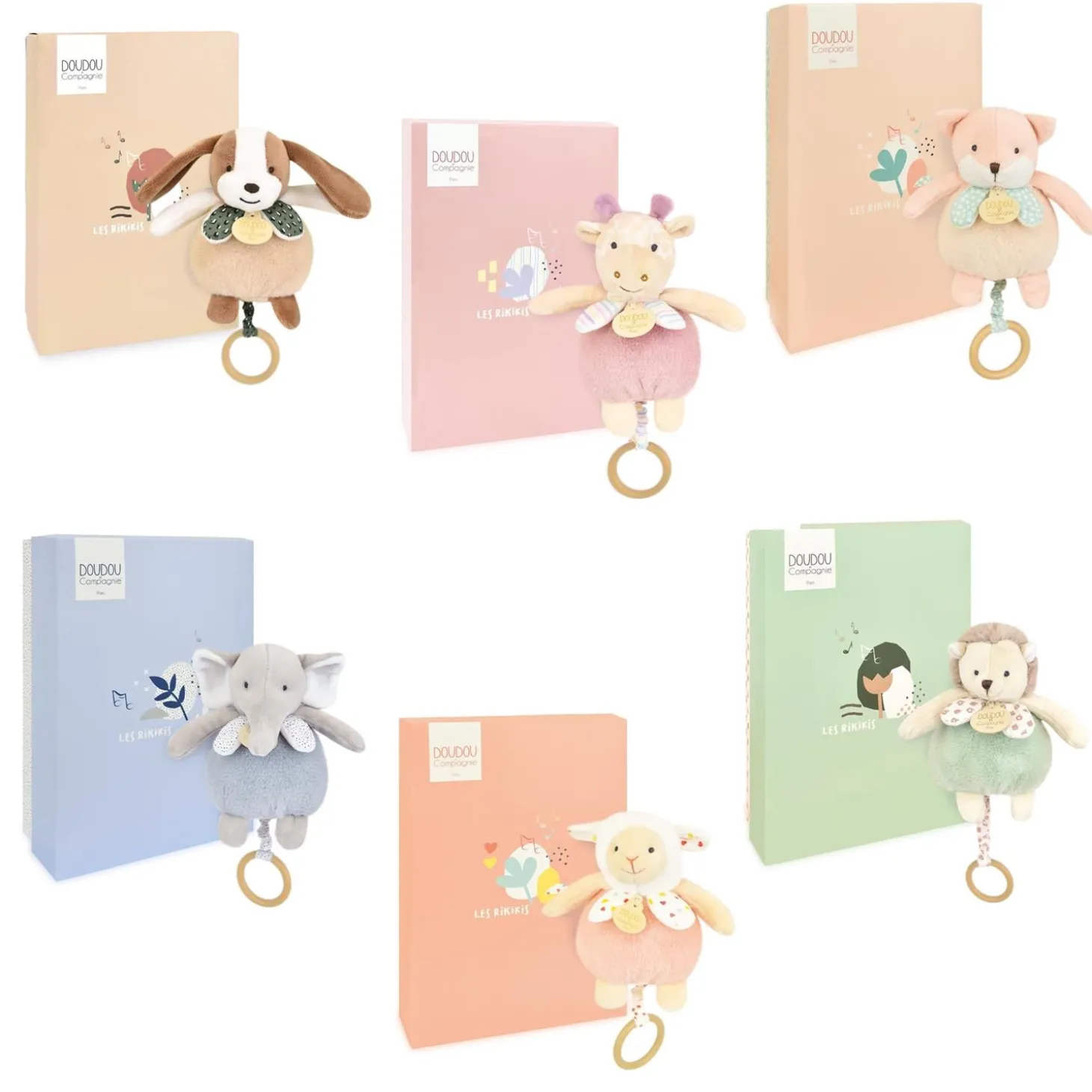 Doudou & Compagnie Boites à musique avec anneau en bois Les Rikkis Assortiment Mixte 20