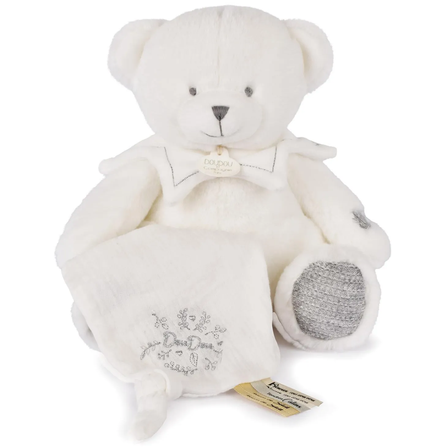 Doudou & Compagnie Doudou 25 ans ours pantin avec mouchoir Argent 30 cm