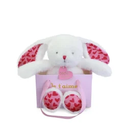 Doudou & Compagnie Doudou Lapain je t'aime en sac cadeau Blanc 25 cm