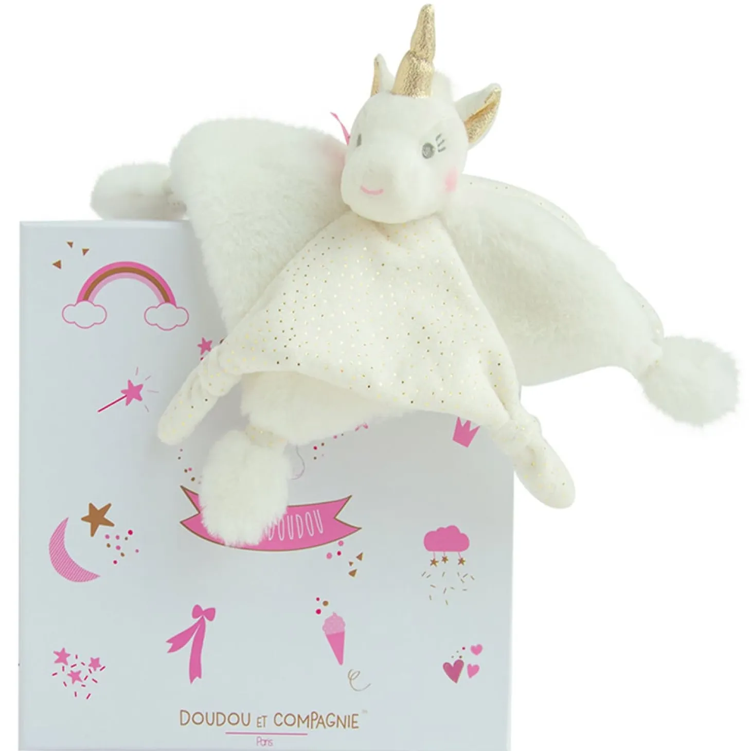 Doudou & Compagnie Doudou Licorne Blanc Et Or 22 cm