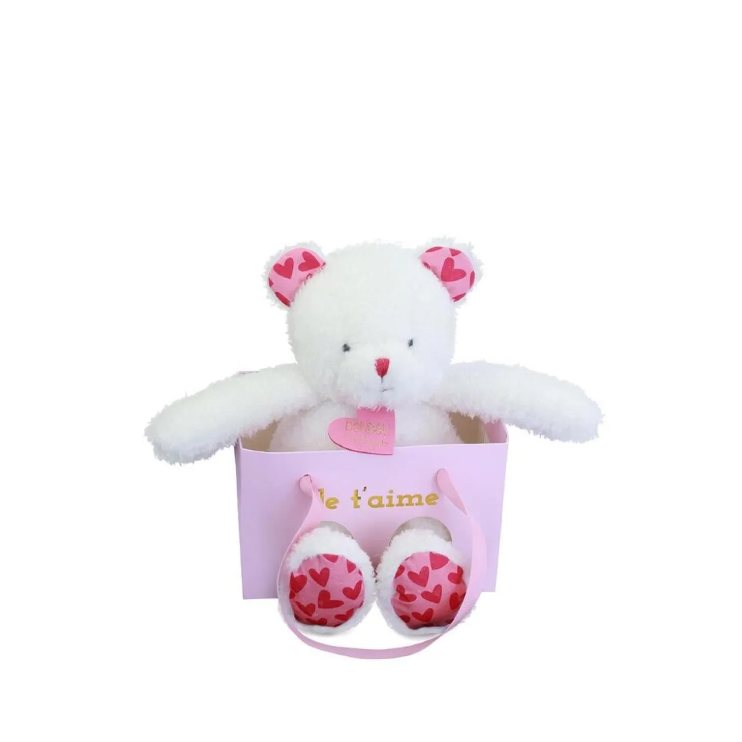 Doudou & Compagnie Doudou Ours Je t'aime en sac cadeau Blanc 25 cm