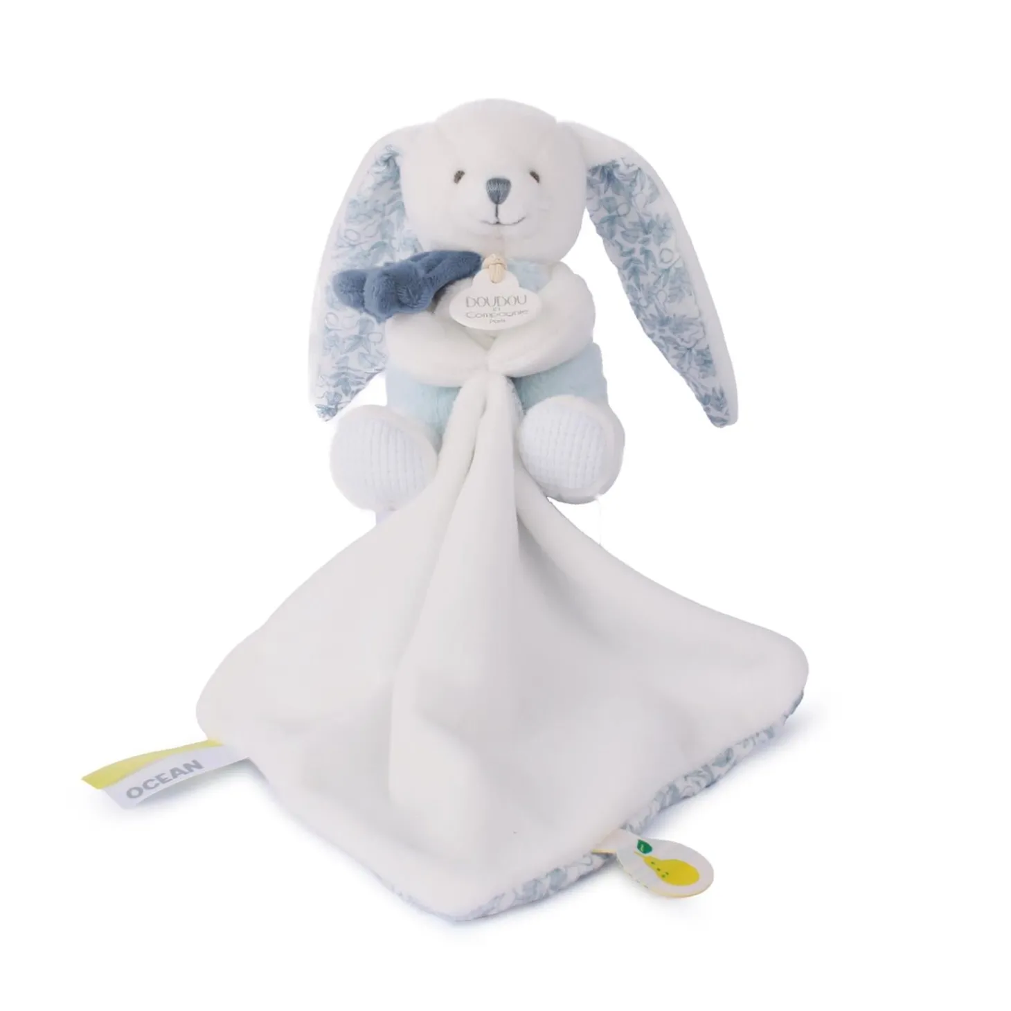 Doudou & Compagnie Pantin avec doudou Lapin Coeur Ocean Blanc