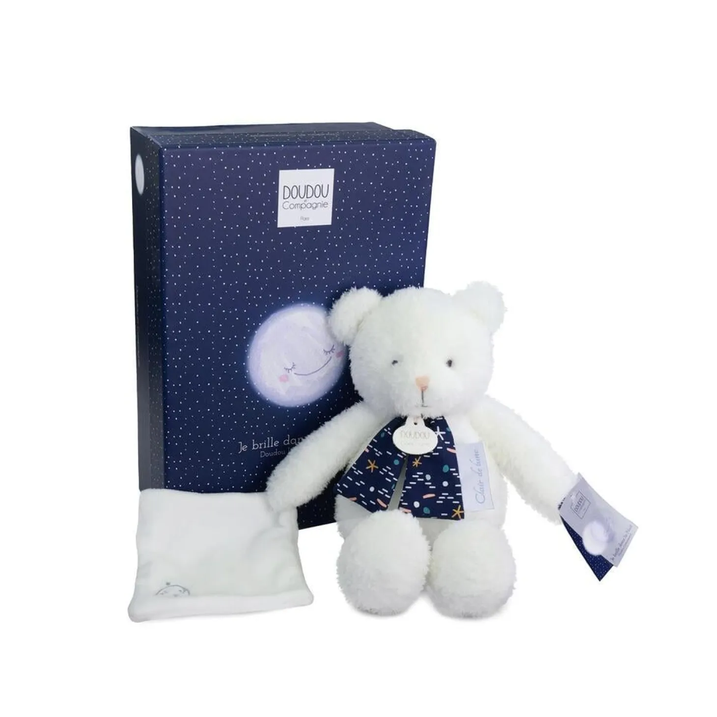 Doudou & Compagnie Peluche ours pantin clair de lune Blanc 30 cm
