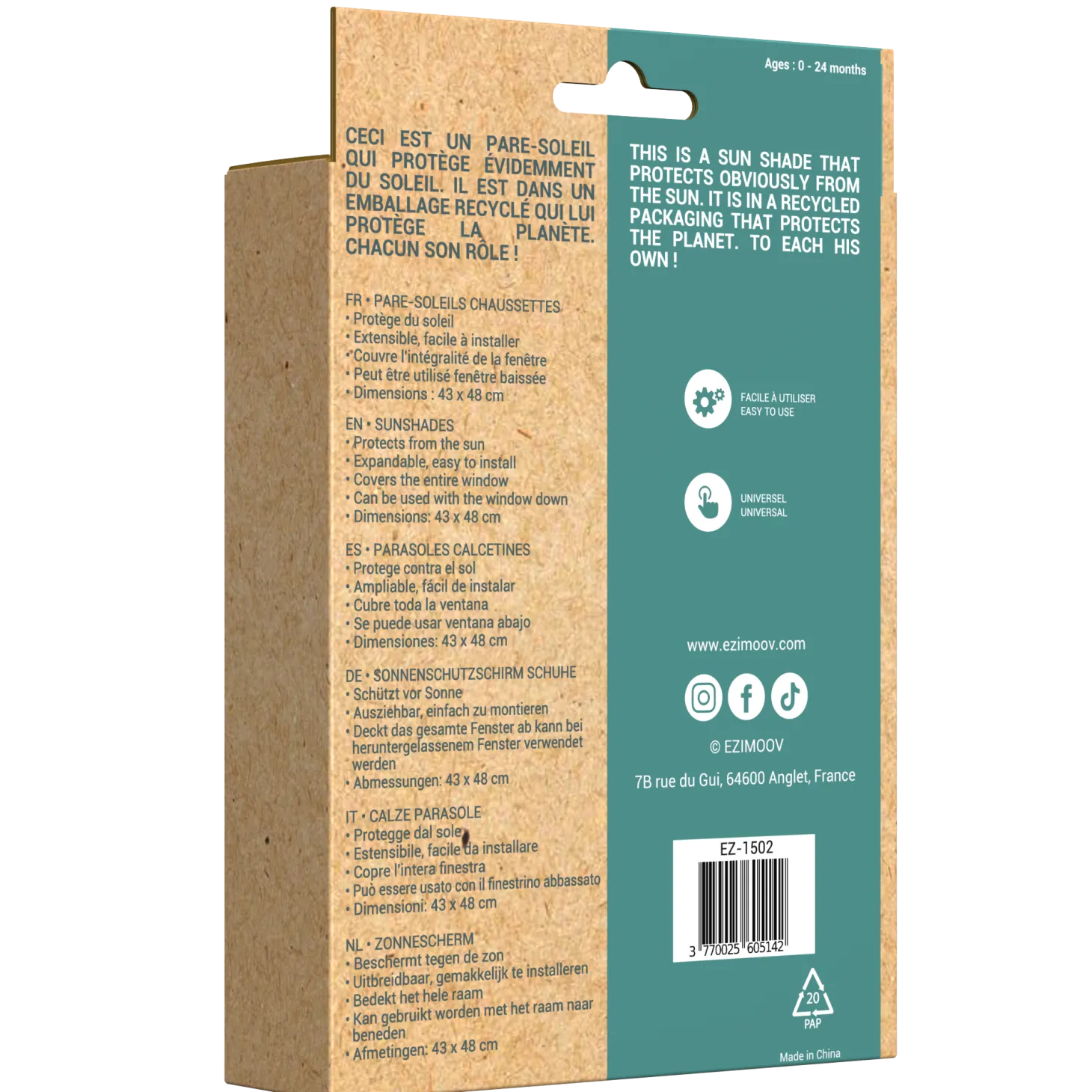 Ezimoov Pare soleil chaussette Sun Socks Noir