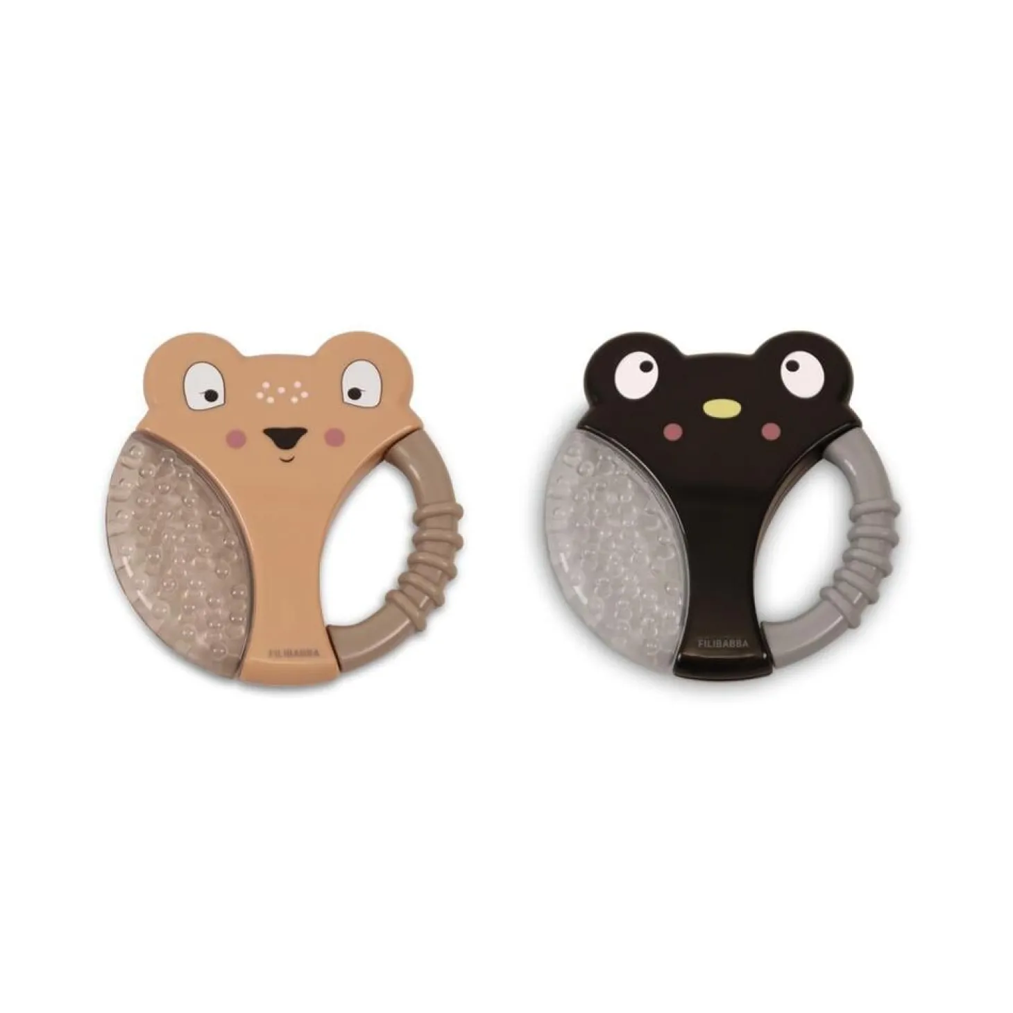 Filibabba Lot de 2 anneaux de dentition rafraîchissant Beige et Noir