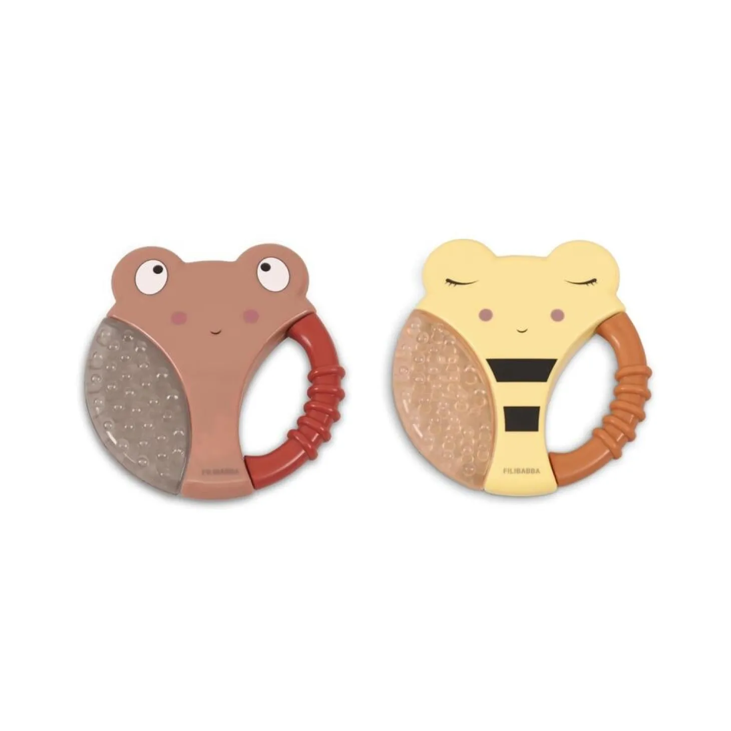 Filibabba Lot de 2 anneaux de dentition rafraîchissant Jaune Et Caramel