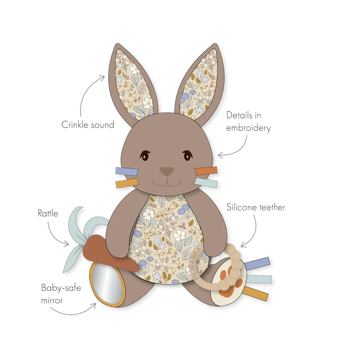 Filibabba Peluche d’activité Bonnie le lapin Multicolore