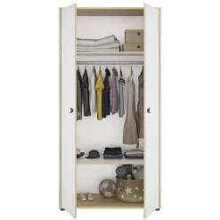 Galipette                    Armoire 2 portes Arthur    Blanc Et Chêne Artisan