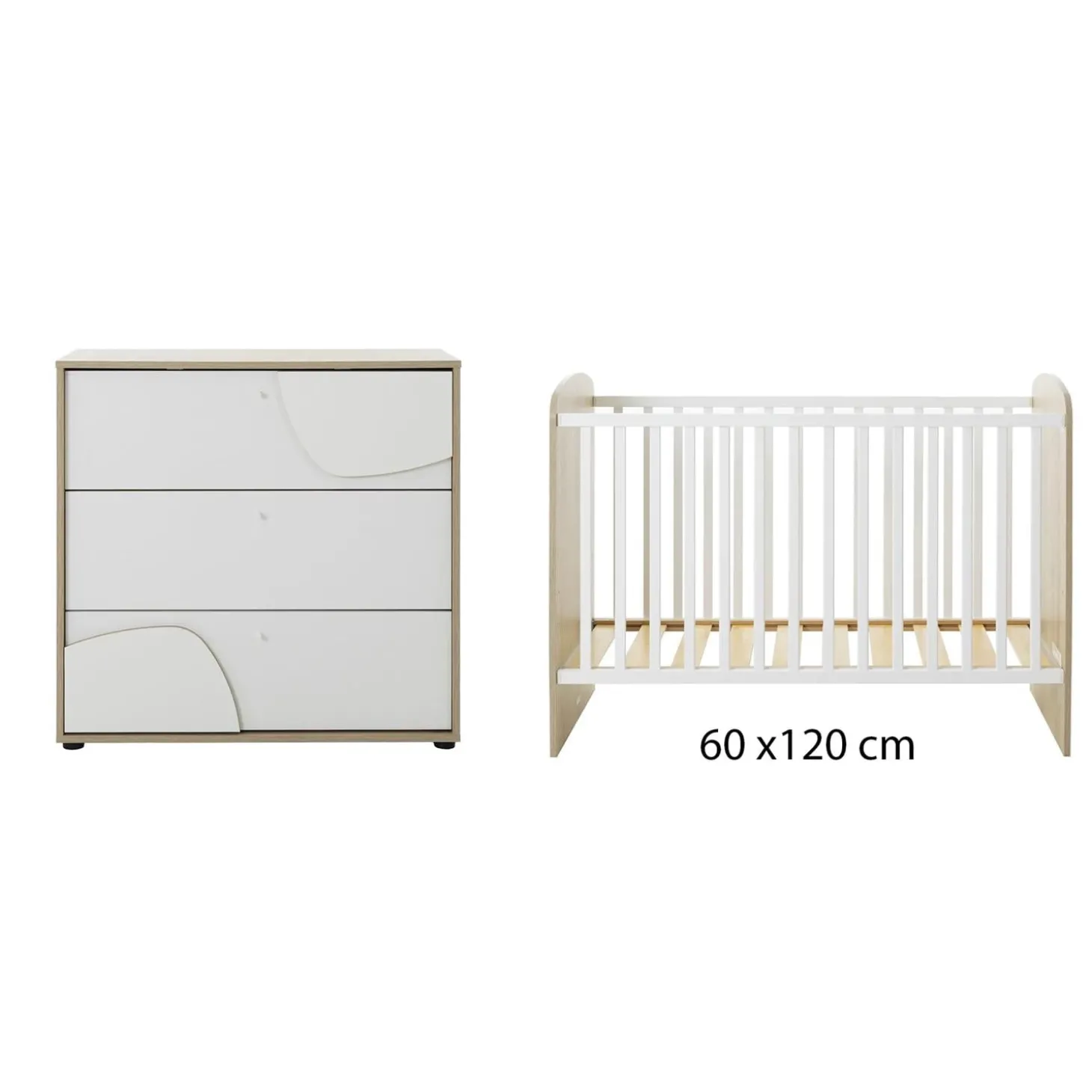 Galipette Duo Lit + Commode 3 tiroirs Basile Châtaignier Naturel 60x120 cm