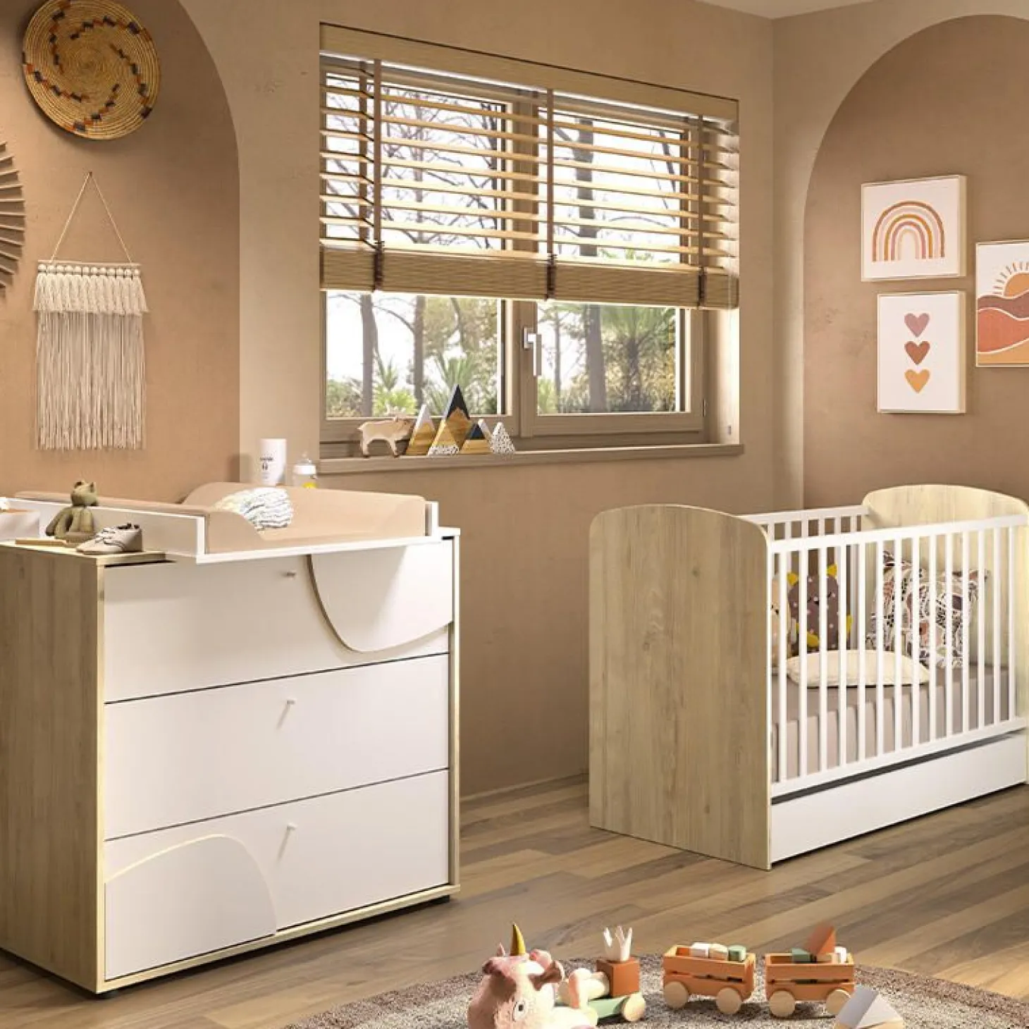 Galipette Duo Lit + Commode 3 tiroirs Basile Châtaignier Naturel 60x120 cm