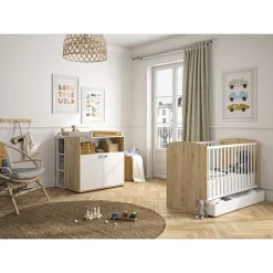 Galipette Lit bébé Arthur Blanc Et Chêne Artisan 60x120 cm