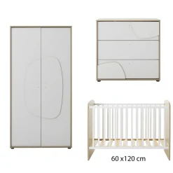 Galipette Trio Lit + Commode 3 tiroirs + Armoire 2 portes Basile Châtaignier Naturel 60x120 cm