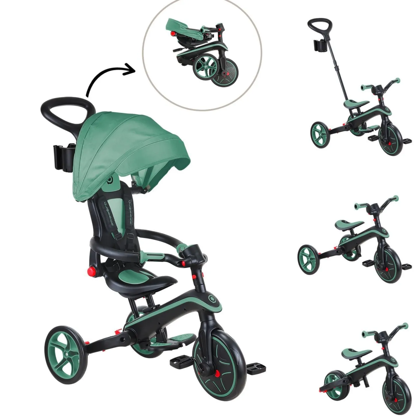 Globber Tricycle Explorer Pliable 4 en 1 V2 Olive
